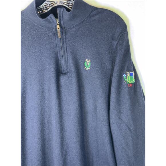 Fairway & Greene Italian Merino Wool Quarter Zip Sweater Large Blue Garden City - Picture 2 of 9